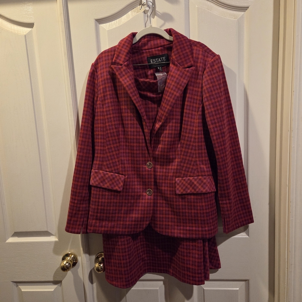 NEW Isaac Mizrahi Estate Large Blazer Jacket 1X Skirt Set Pink Plaid READ Pleas